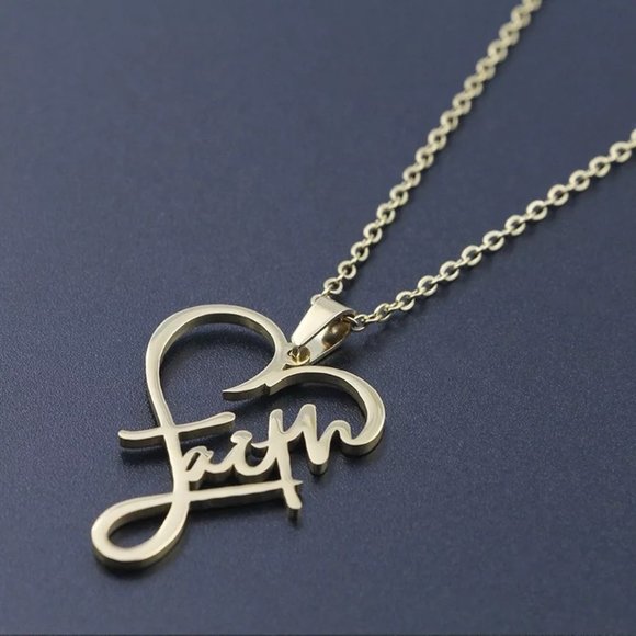 18k Gold "Faith" Heart Necklace - Picture 5 of 12